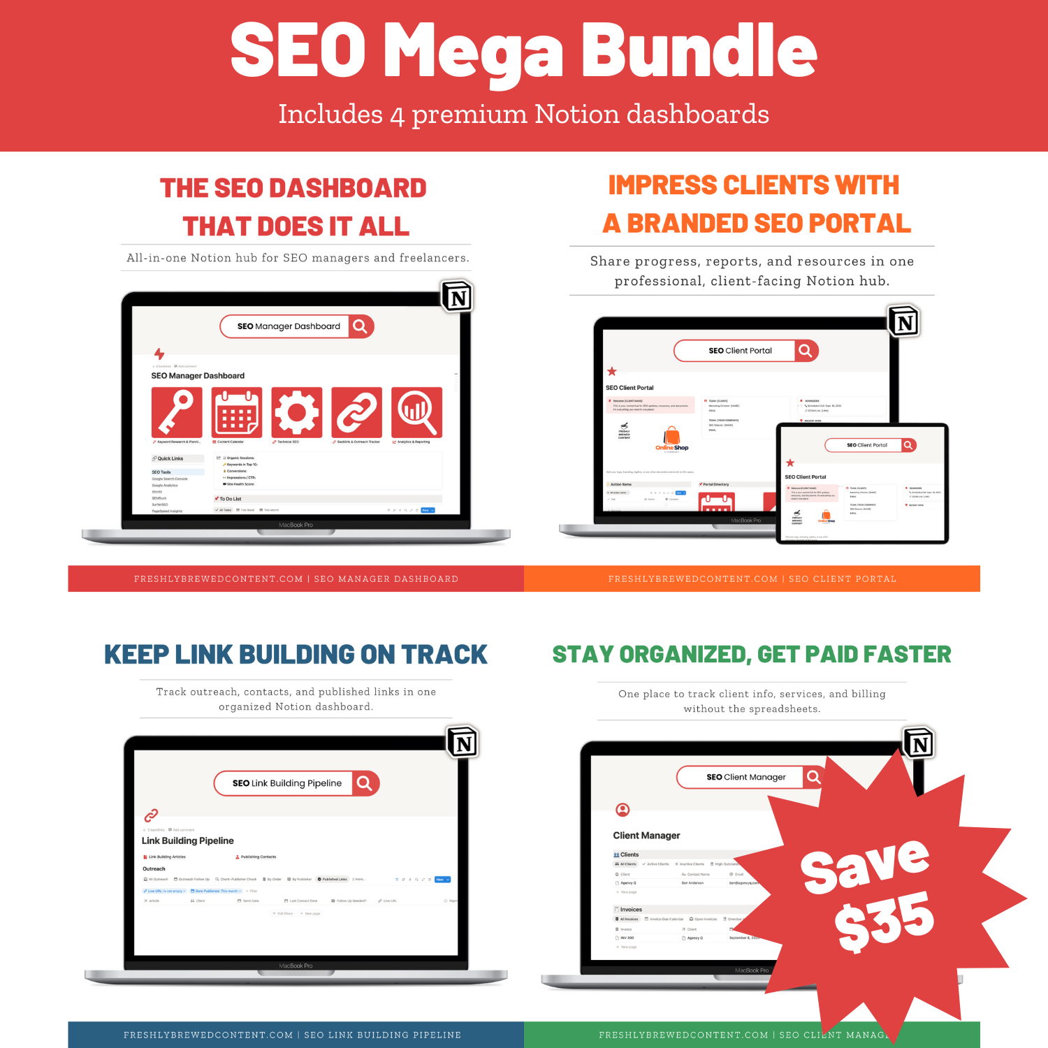 all four seo notion dashboards